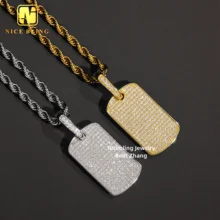 Iced out jewelry hip hop fashion men pendant charm 925 silver moissanite diamond dog tag pendant