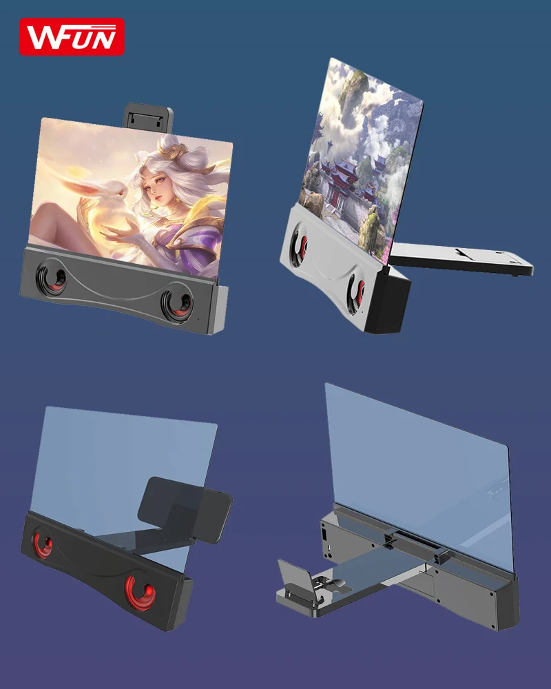 Lupa tela do telefone de 12 polegadas com BT Speaker Amplificador da tela  do telefone móvel 3D com suporte de estiramento dobrável 2-em-1