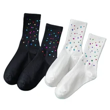 Ins black white diamond socks ladies crew fashion custom sock tube 100 design women socks factory