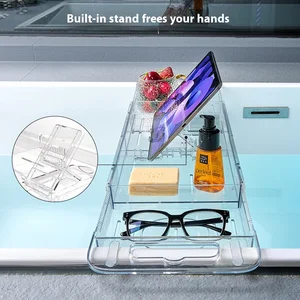 Light Luxury Bath Storage Rack Tray Retractable Foldable Bathroom Shower Bathtub Rack for Dinnerware Storage