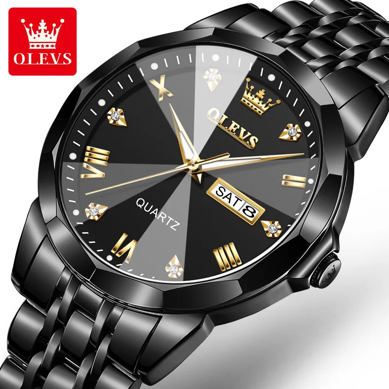 OLEVS 9931 orologi da uomo a rombo originale al quarzo orologio da polso impermeabile luminoso in acciaio inossidabile orologio da polso per uomo