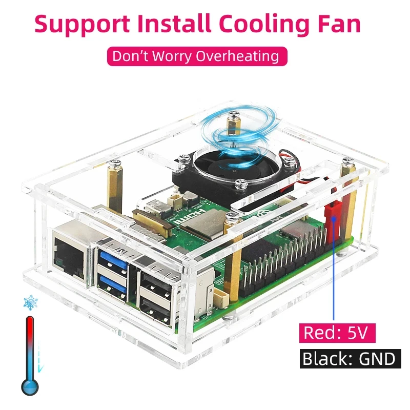 Raspberry Pi 5 Acrylic Case with Optional Cooling Fan