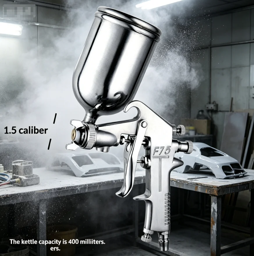 F75 High Pressure Gravity Feed Paint Spray Gun | 400cc Aluminum Pneumatic Sprayer for Industrial & DIY Painting