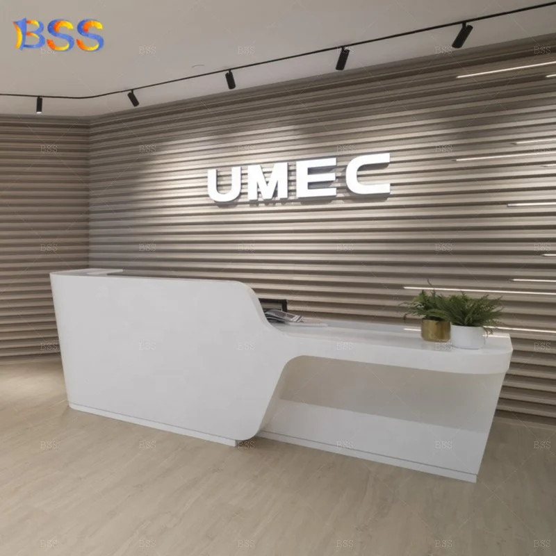 Office Front Reception Area Design Popular Custom Size White Marble Commercial Use Medical Modern Office Reception Furniture