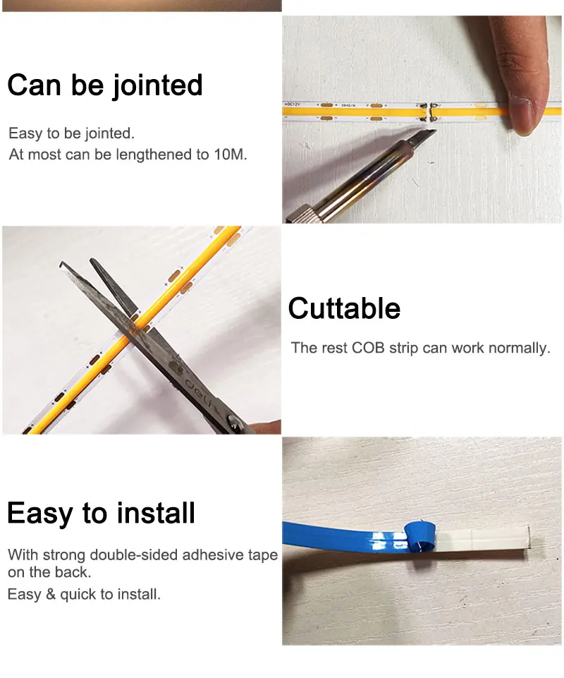 CRI 90 RA Dotless Flexible COB LED Strip Lights 12V 24V 320LED/M High Density 1
