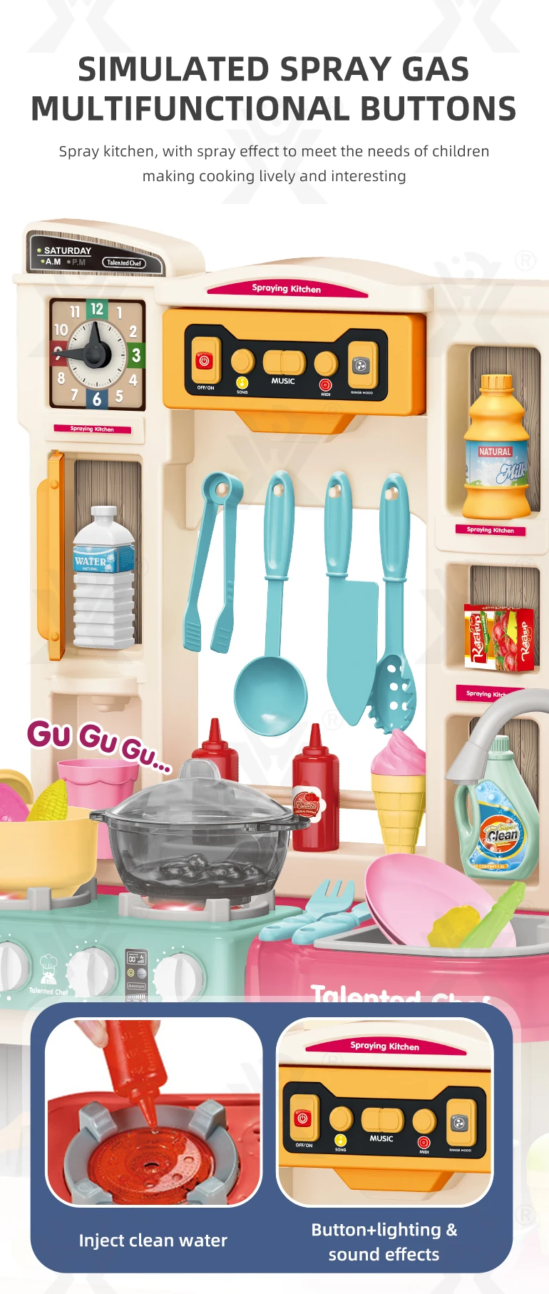 Chengji Kids Gift Pretend Play Simulation Cooking Table Toy Spraying