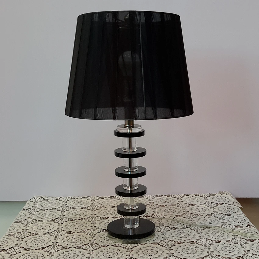 American Simple Crystal Table Lamp Custom Glass Table Lamp For Hotel Decorative Desk Lamp With Black Silk  Shade