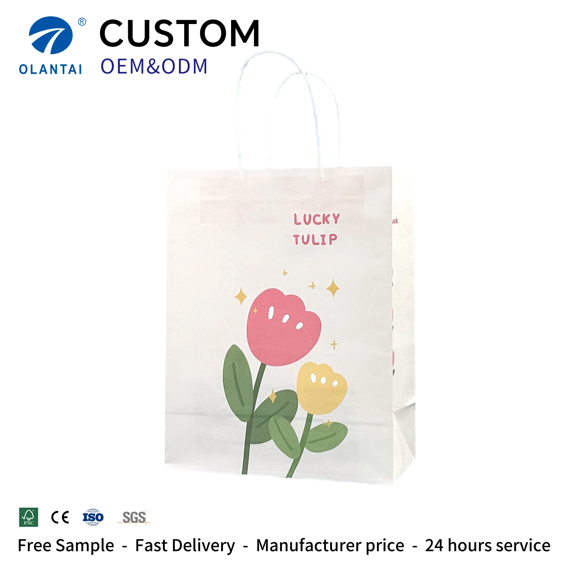 Custom Printed Logo Craft Luxury Recyclable Durable Classic Style Kraft Paperboard Bag Glossy Lamination Ribbon Handle Baby Food