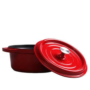 Enamel Cast Iron Dutch Oven Pot with Lid Enameled Round Dual Handles Heavy-Duty 4.3-Quart Red
