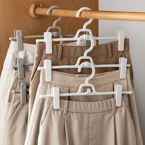 Multi-Functional Anti-Slip Pants Storage Seamless Clothes Rack Superimposed Telescopic Plastic Trouser Hanger for Household