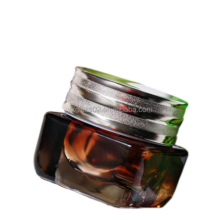 15g Hot sale luxury fashion amber square eyes cream jar new style cosmetic packaging glass bottle manufacture