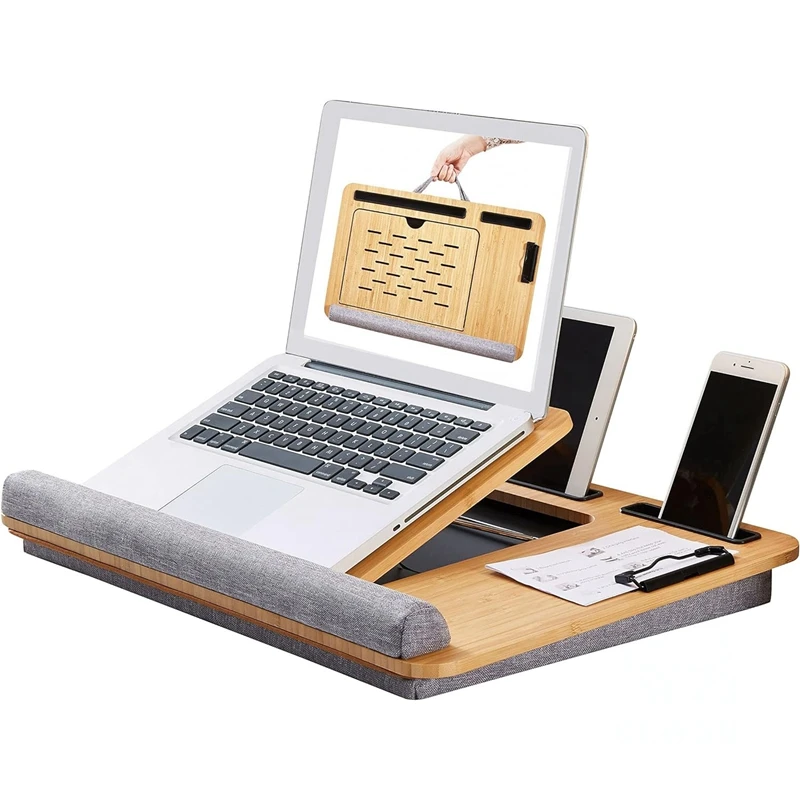 Portable Bamboo Laptop Desk With Adjustable Angle Sofa Bed Desk With ...