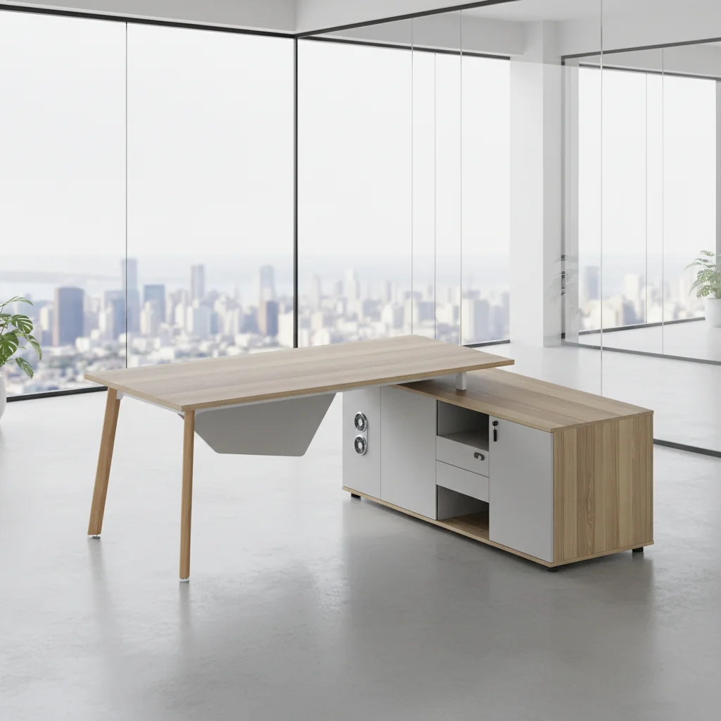 Manager Office Desk Storage Compartment Aluminum Legs Modern Durable Computer Work Surface 6