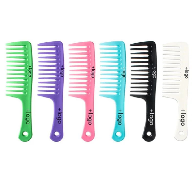 5 Colors Wholesale Custom Logo Detangling Heat-Resistant Large Plastic Wide Tooth Salon Fashion Hair Comb for Wig Use