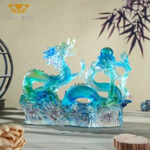 Handcrafted Chinese Style Large Crystal Glass Dragon Sculpture Elegant Home Decor & Exhibition Piece, Wax Casting Artistry
