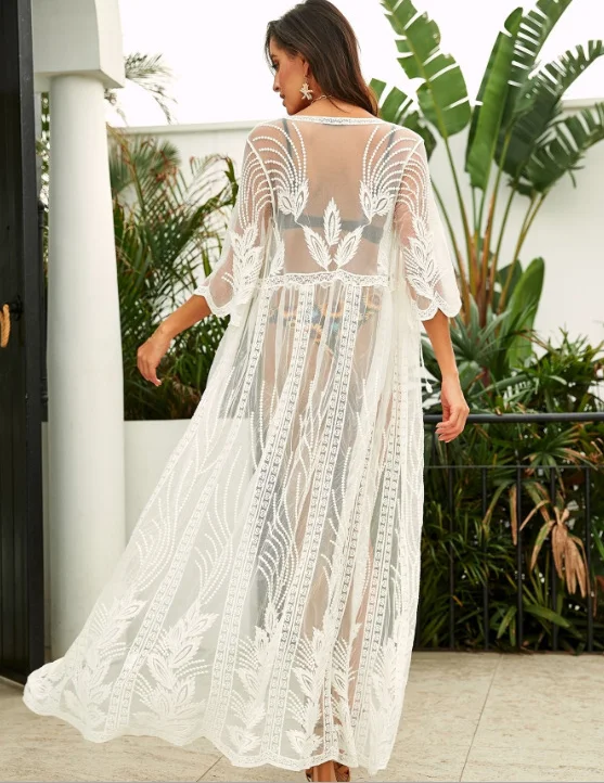 Summer Hot Sale 100% Cotton Mesh Lace Beach Wear Dress Front Open Long Dress Ladies Dress Summer Hot Sale 100% Cotton Mesh Lace Beach Wear Dress Front Open Long Dress Ladies Dress