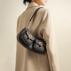 Luxury Women's Crossbody Handbag 2026 High-End Coffee-Color Design Unique Zipper Underarm Pocket PU Waterproof 2-2.9L Jacoponnus