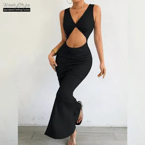 Autumn Winter Women's Fashion European American Slim Fit Mermaid Bodycon Cross-Border Plain Dyed Natural Waist Long Floor-Length