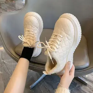 Snow Boots Shoe Women's Plush and Thick Soled Bean Walking Style Shoes Big Headed Bread Casual Shoes Woman