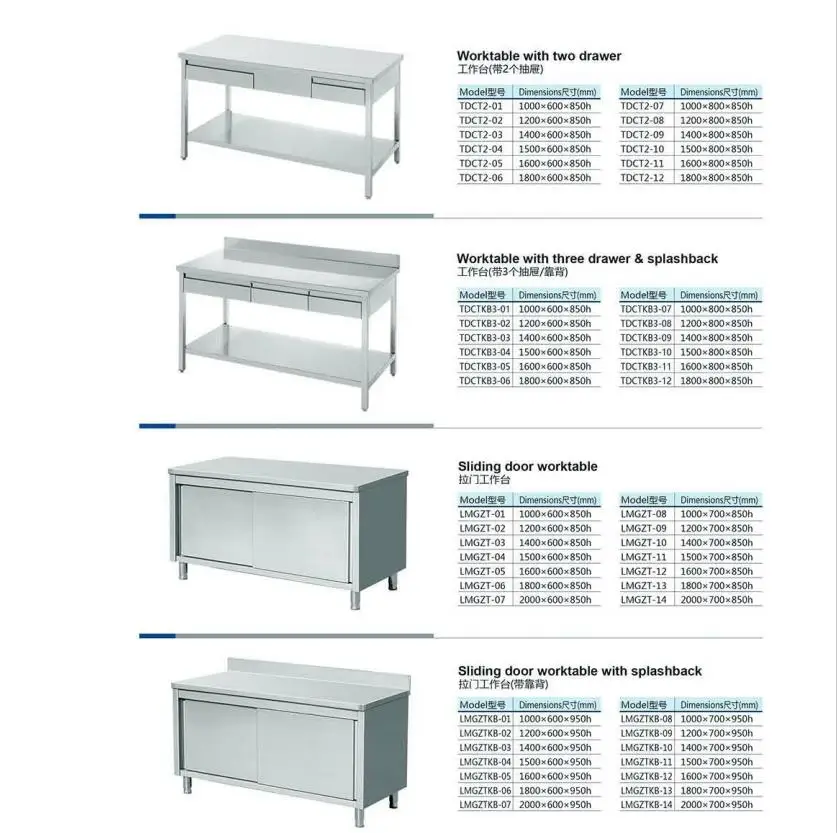 Commercial Use Food Prep Station Stainless Steel Work Table 2 Drawers Stainless Kitchen Table With Cook Top