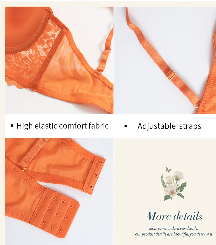 Push Up Embroidery Bra Set For Women With Panties Padded Bralette Sexy