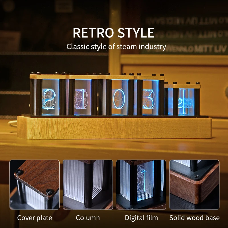 Vintage Customized Desktop RGB Nixie Clock Nixie Tube Clock Glow Full Color DIY Pseudo Glow Tube Clock for Decoration