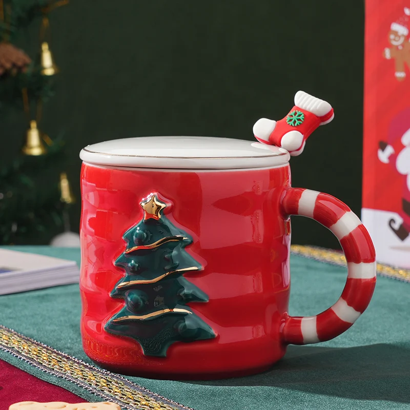 Factory Direct Hot Selling Custom 3D Design Christmas Tree Gift Ceramic Christmas Mug With Gift Box Packing