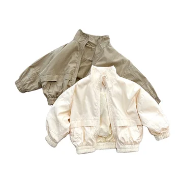 2025 Spring  Autumn New Boys Girls' Jacket Cardigan Top Solid Color Girls Coat
