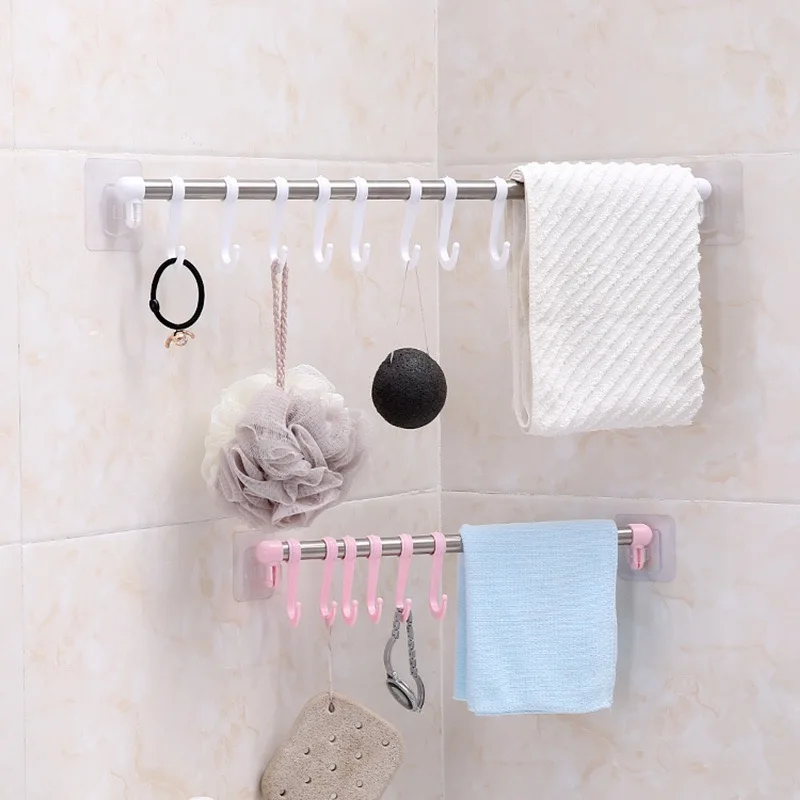 Traceless dual-use towel rack strong wall stick nail free bath towel rack wall hanging free punching manufacture