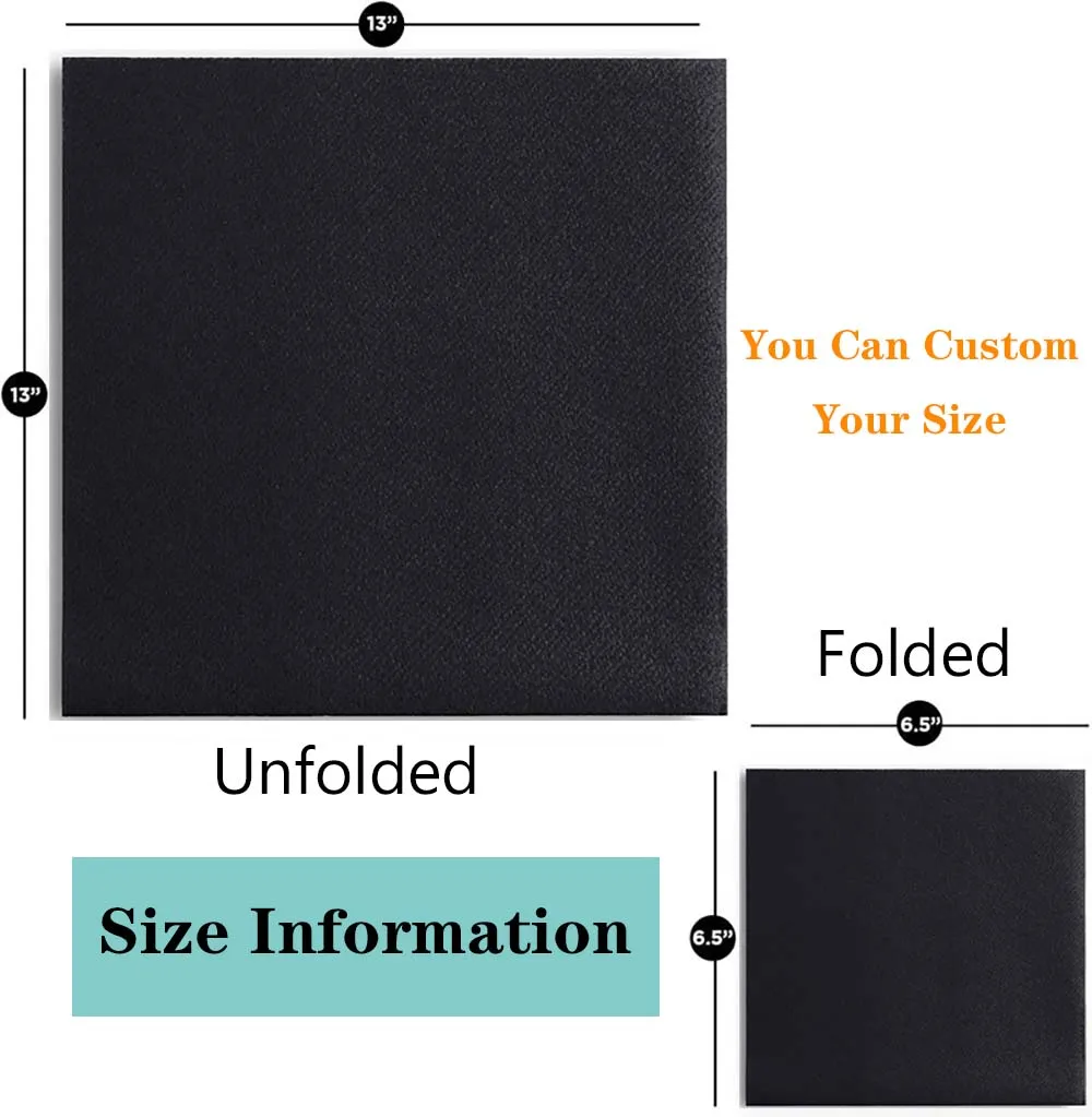 Restaurant Custom Personalized Table Disposable 33*33 Black 3 Ply Paper Tissue Napkins Printing for Party Mint Color