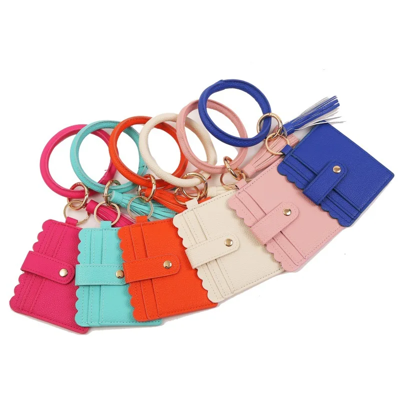 Women's Multifunctional PU Leather Wristlet Wallet Bracelet Keychain with Tassel Card Holder Credit Card Purse and Pocket