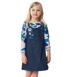 OEM & ODM Kids Girls Summer Suspender Dress Sleeveless Knee-Length Denim Fabric with Sequins Eco-Friendly