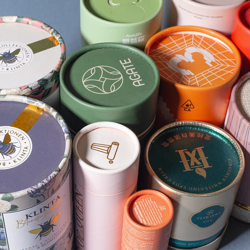 Custom Logo Eco Friendly Rigid Cardboard  Solid Drinks Round Floral Tea Honey Jar Cylinder Packaging Pre Roll Tube Paper Tube