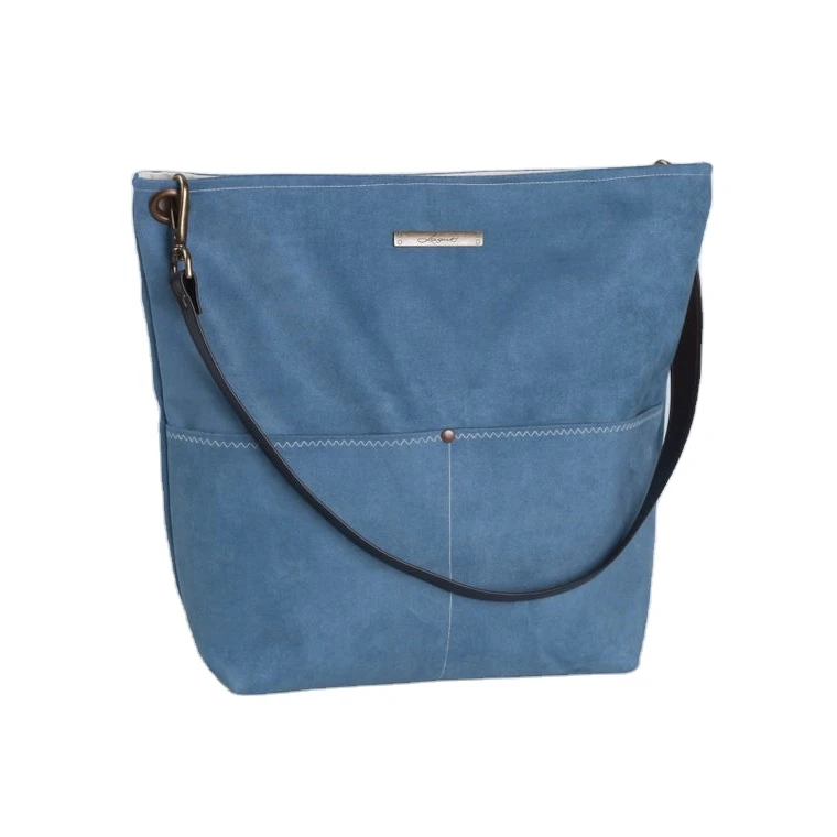 large weekend blue canvas tote bucket handbag shopping bag