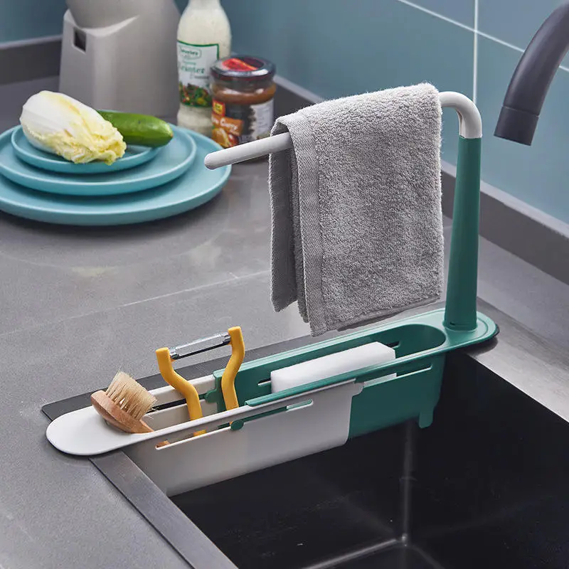 Telescopic Sink Shelf Kitchen Sinks Organizer Soap Sponge Holder Sink Drain Rack Storage Basket Kitchen Gadgets Accessories Tool details