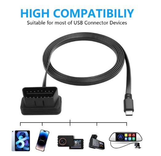 product obd2 to type c obd 16pin 12v connector plug play universal for dvr phone gps car diagnostics cable-4