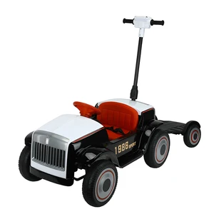 Kids Ride-On Electric Car Scalable Foot Treadle & Push Bar for 2-4 Years Battery-Powered Plastic Toy