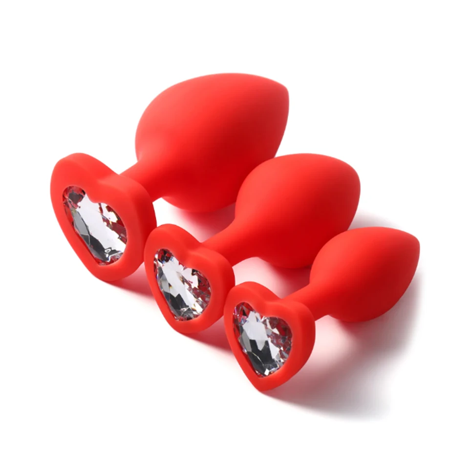 FBA-014 Red Silicone Transparent Jewel Butt Plug S M L Anal Plug Set Amazon  Fulfilled Sex Toys for Women