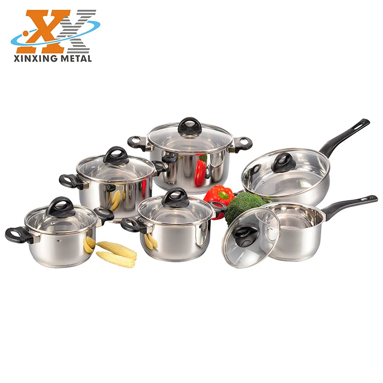 High Quality Kitchenware Non Stick Pot Sets Stainless Steel Cooking Pots Set Swith Glass Lid supplier