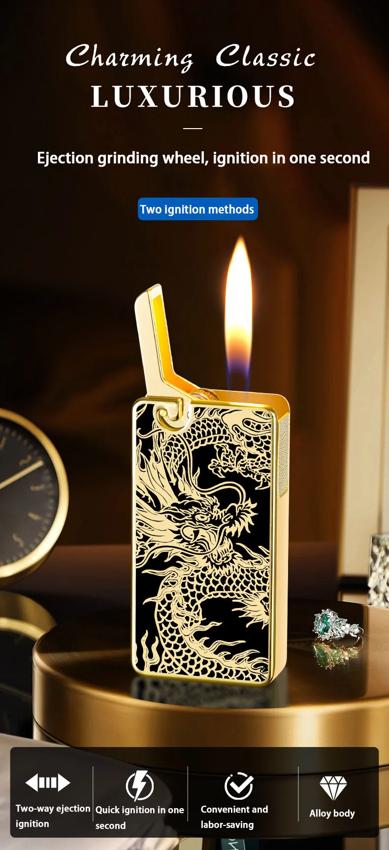 db 1576 luxury gas refillable flint lighter for cigarettes zinc alloy business gifts pretty gift box-3