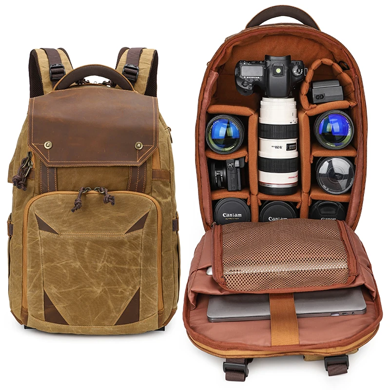 canvas leather camera backpack - Vintage Camera and Lens Backpack 20L *PLEASE REVIEW PURCHASING INSTRUCTIONS BELOW The Explorer MoneyMaker 20L Backpack is designed for on Waterproof Canvas Travel Backpack Full