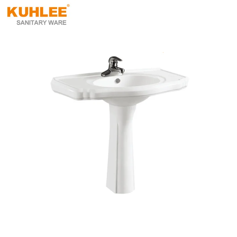 Traditional Shape Lavabo Home Bathroom Suitable Washing Sink White Ceramic Pedestal Basin