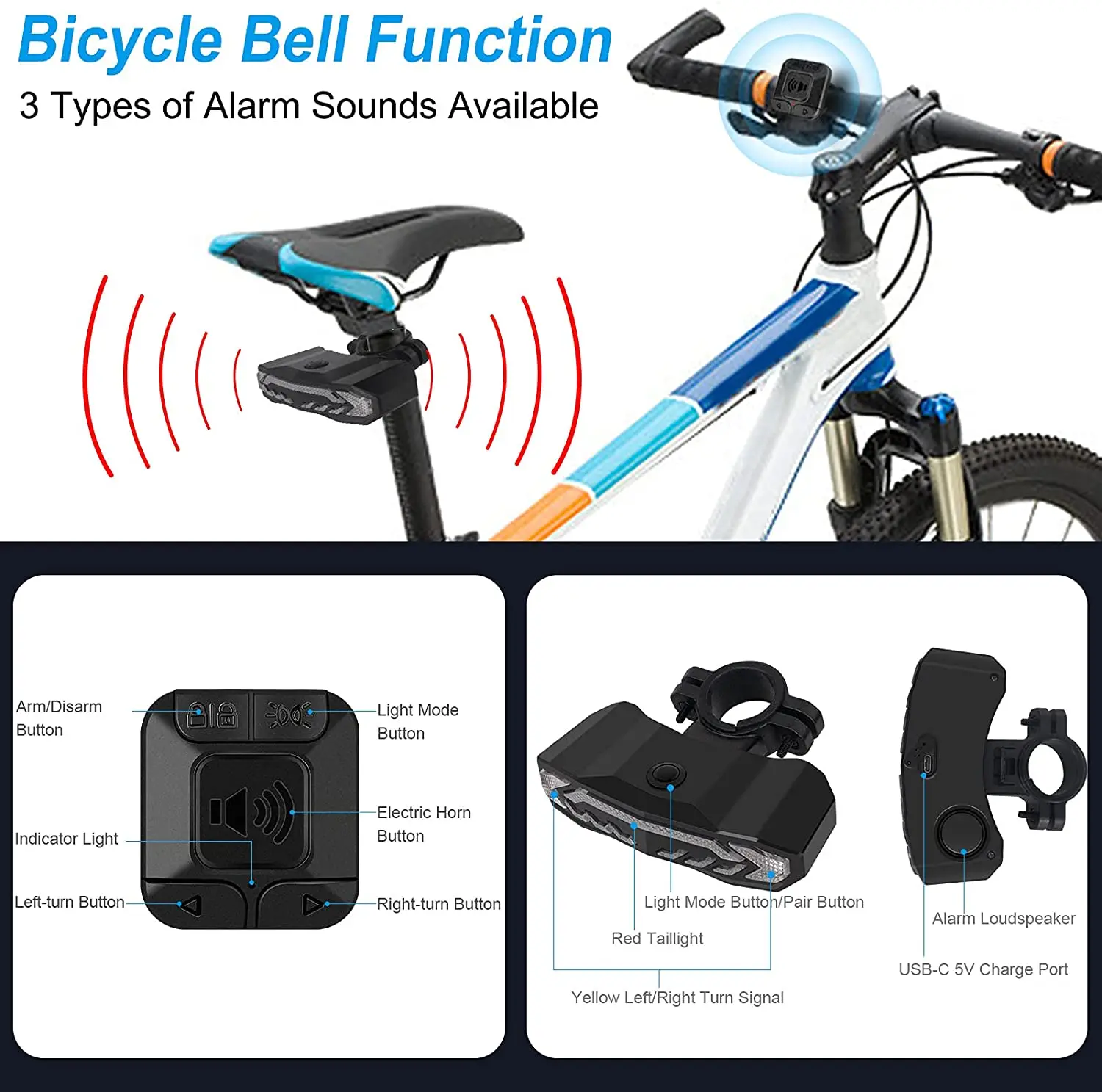 Night Cycling Accessories 2000mAh USB Rechargeable Waterproof Bicycle Turn  Signal Light Bike Sensor Brake Tail Light