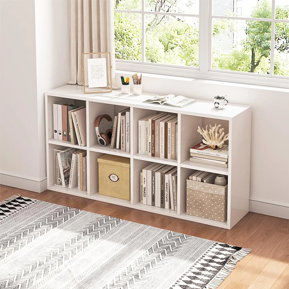 8 Cube Organizer Wooden Bookcase Storage Bins & Open Shelves Modern Living Room Compartments White
