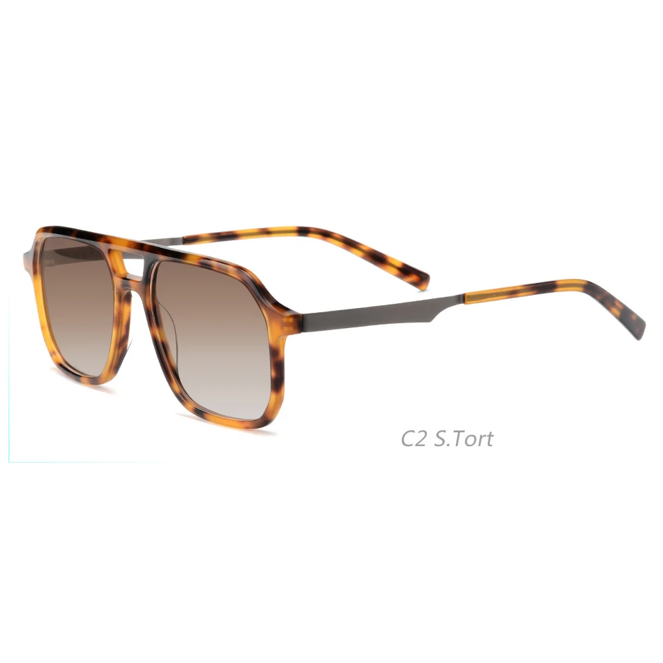 Vintage Acetate Sunglasses Polarized Square Customize Logo Shades Double Bridge Sun Glasses for Men Women Lunettes De Soleil