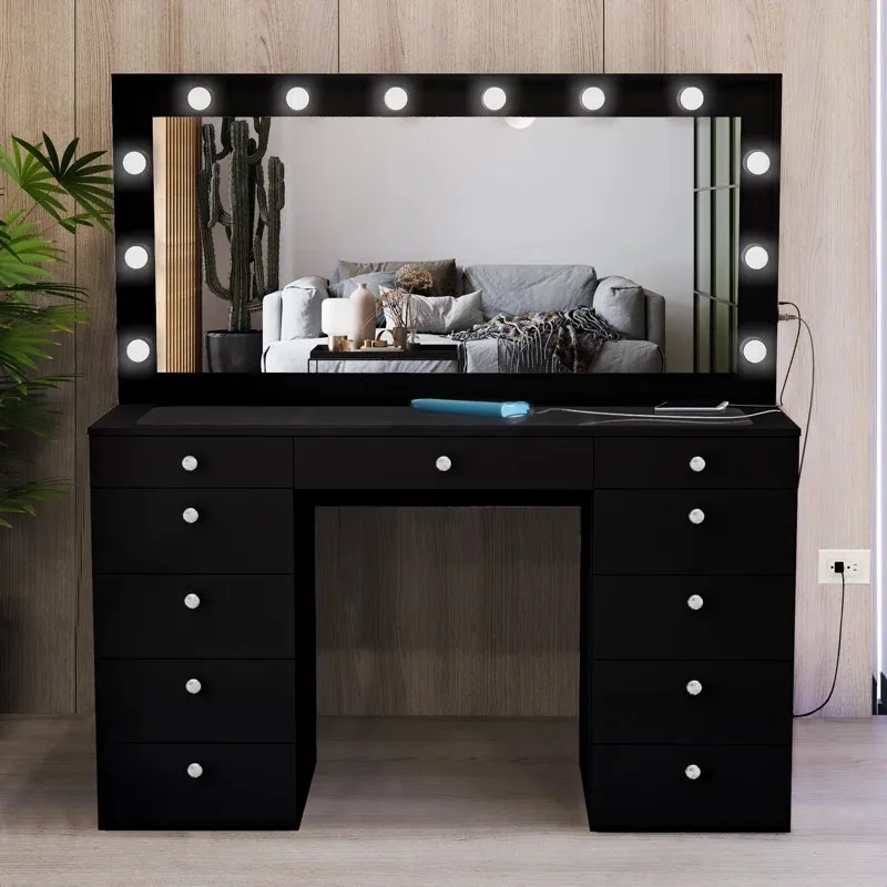 dressing table black Black Vintage Dressing Table Storage Cabinet Integrated Solid Oak Large  Capacity Desk, Bedroom, Makeup Table