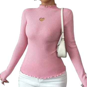 Europe and America Fall/Winter new style classy Knitted high-neck fashion love heart top