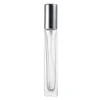 Botella de vidrio de 10 ml con pulverizador y tapa plateada