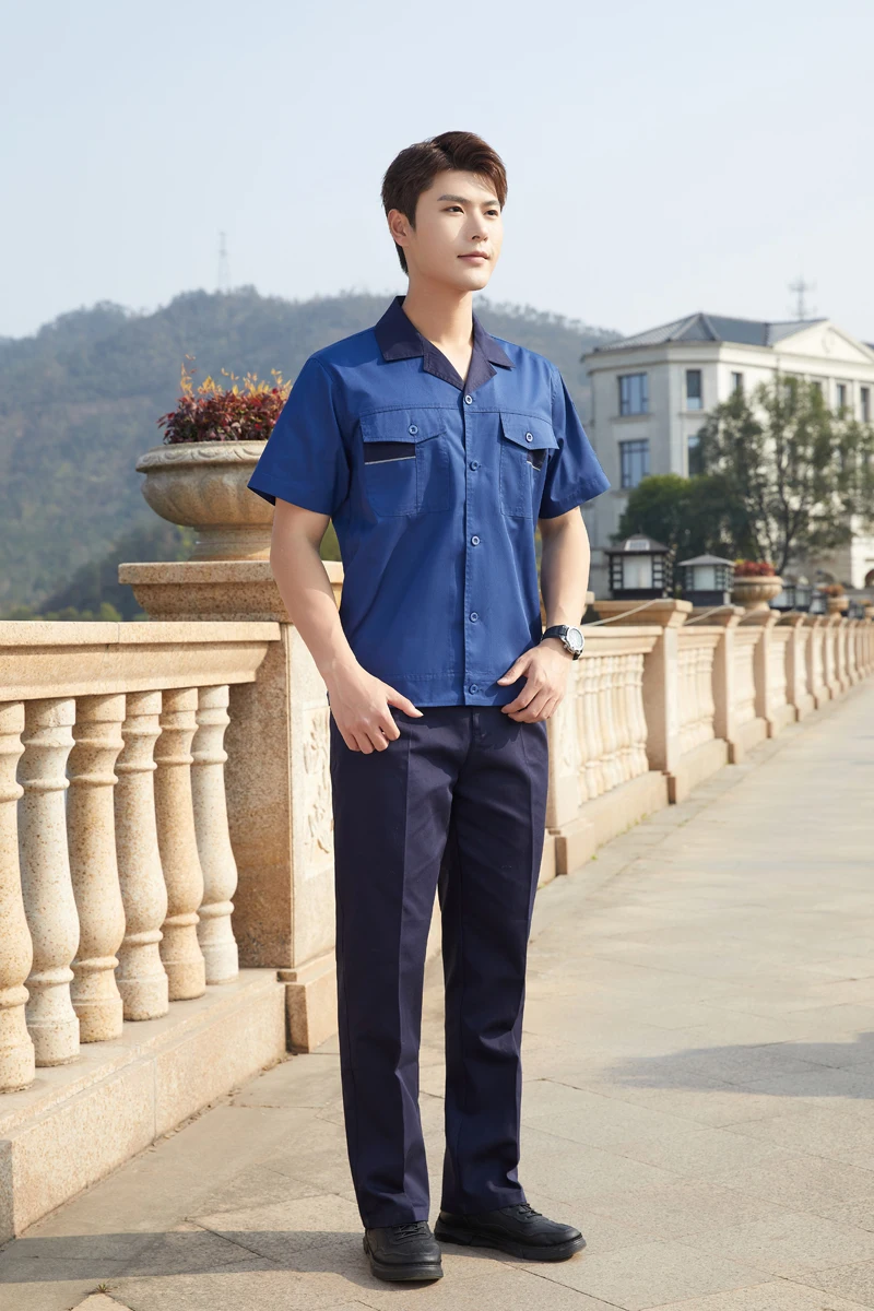 Summer workwear set men thin long short-sleeved site workshop labor protection construction engineer
