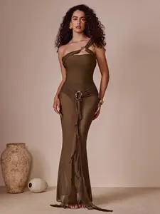 Sexy Swimsuit Women Bikini Set One-Shoulder Jumpsuit and Long Skirt Push up Swimsuit Beachwear Bodysuit Bathing Suits